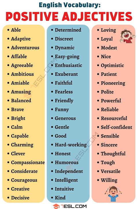 Positive Adjectives 7Esl Positive Adjectives 7Esl