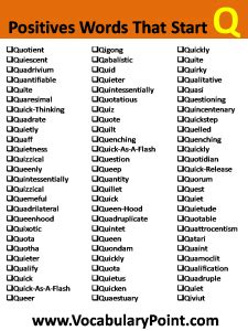 Positive Vocabulary Words That Start With Q Vocabulary Point Positive Vocabulary Words That Start With Q Vocabulary Point