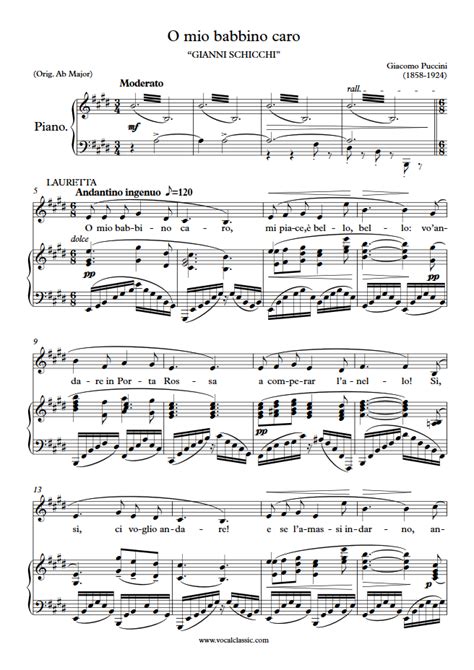 Puccini Giacomo O Mio Babbino Caro Dall Amp 39 Opera Gianni Schicchi Per Canto E Pianoforte Puccini Giacomo O Mio Babbino Caro Dall Amp 39 Opera Gianni Schicchi Per Canto E Pianoforte