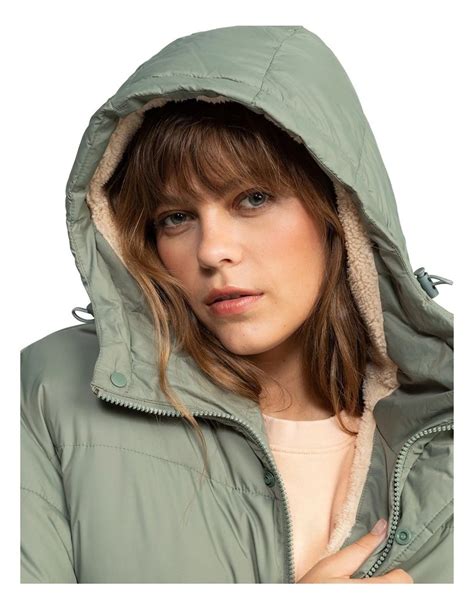 Roxy Ocean Ways Sherpa Lined Puffer Jacket In Green Myer