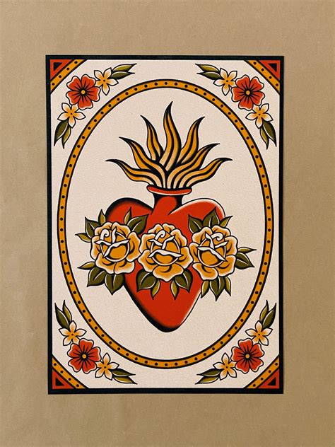 Sacred Heart Walking Path Traditional Tattoo Flash Art Print 5X7 My Site Sacred Heart Walking Path Traditional Tattoo Flash Art Print 5X7 My Site