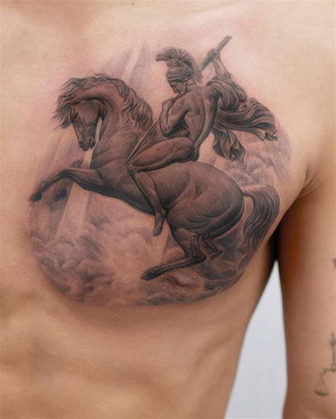 Saint George Tattoo Located On The Chest Black And Saint George Tattoo Located On The Chest Black And