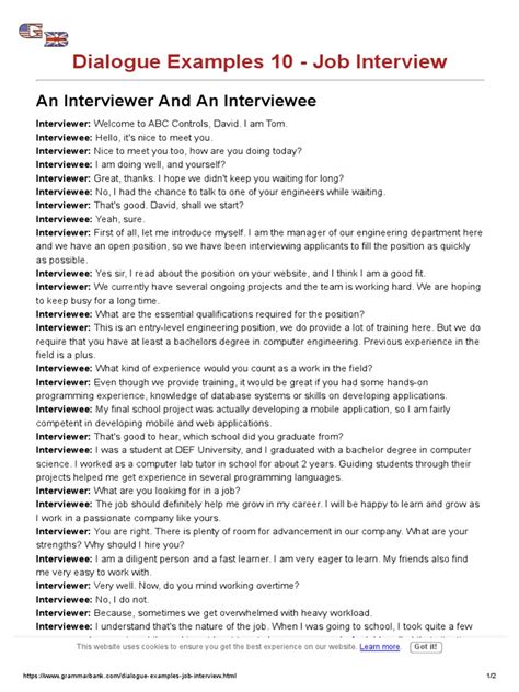 Sample Dialogue Of An Interview Pdf