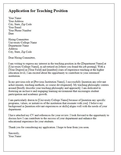 Sample Letter Of Application For College Teaching Position Design Talk
