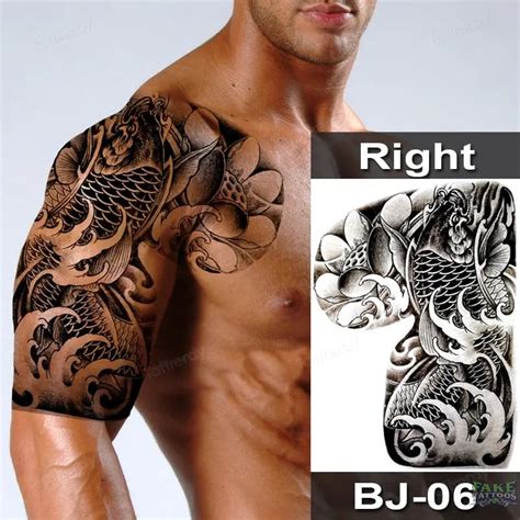 Save Big On Bulk Dragon Arm Tattoo Male Waterproof Tattoo Sticker Mens Half Shoulder Dragon Totem Arm False Tattoo Black Large Size Mens Beauty Tattoo