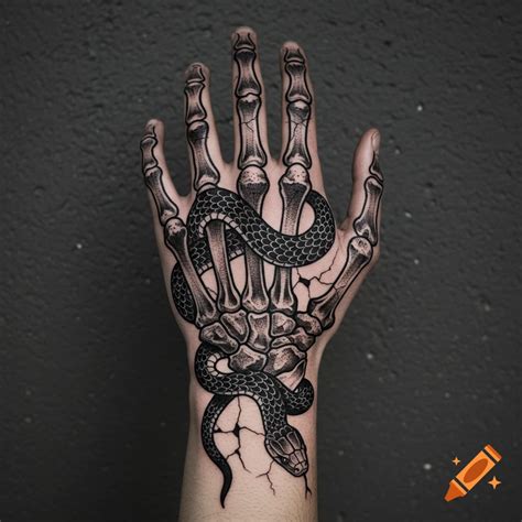 Skeleton Hand Tattoo With Snake On Craiyon