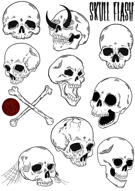 Skull Tattoo Flash Sheet Etsy Skull Tattoo Flash Sheet Etsy