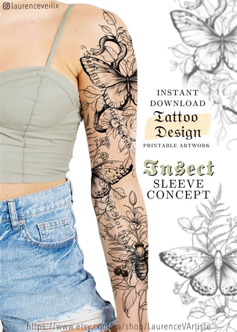 Sleeve Tattoo Design For Women Tattoo Drawing Stencil Etsy Sleeve Tattoo Design For Women Tattoo Drawing Stencil Etsy