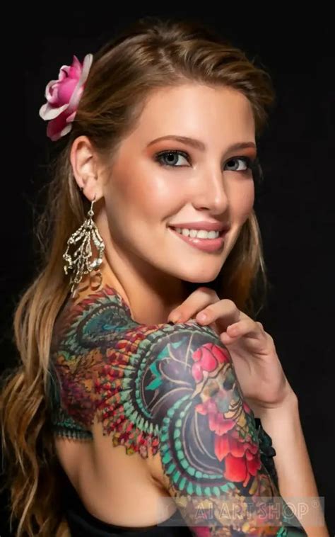 Smiling Woman With Beautiful Tattoos