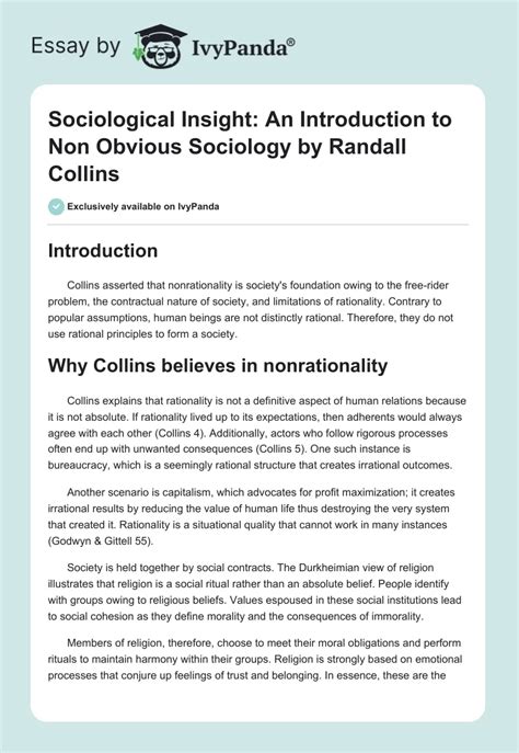 Sociological Insight By Randall Collins 568 Words Essay Example Sociological Insight By Randall Collins 568 Words Essay Example