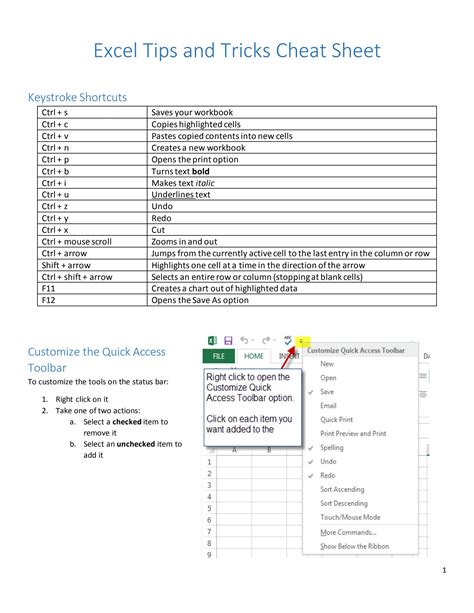 Solution Excel Tips And Tricks Cheat Sheet Studypool