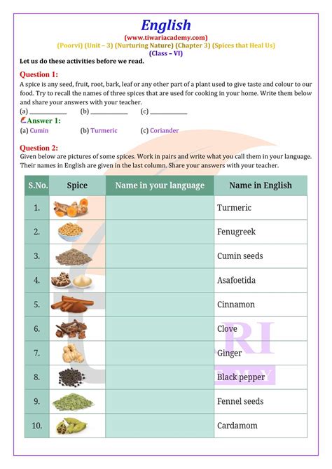 Solution Spices That Heal Us English Class 6 Unit 3 Chapter 3 Solution Spices That Heal Us English Class 6 Unit 3 Chapter 3