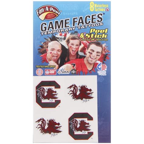 South Carolina Gamecocks 8 Piece Value Pack Waterless Face Tattoos South Carolina Gamecocks 8 Piece Value Pack Waterless Face Tattoos