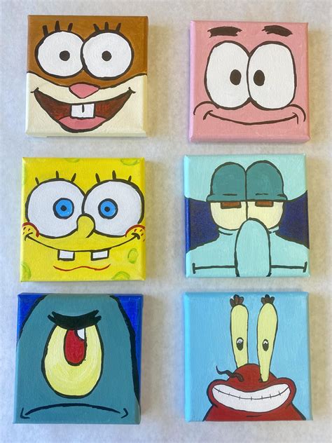 Spongebob Squarepants Mini Acrylic Painting On Canvas Simple Canvas Paintings Canvas Painting