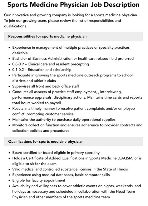 Sports Medicine Physician Job Description Duties Course Advisor