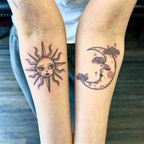 Sun Moon Tattoos To Match Such A Cute Idea To Lock Down A Friendship Sunandmoontattoo Suntattoo Moontattoo Friendshiptattoo Matchingtattoos