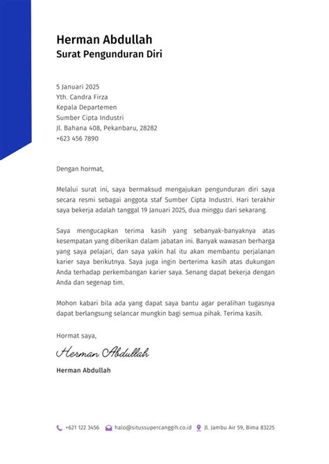 Surat Pengunduran Diri Saat Berganti Karier Dengan Contoh Di Tahun 2026 Resumekraft