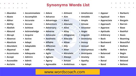 Synonyms List Pdf Grammarvocab