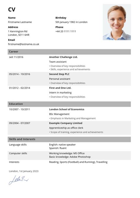 Tabular Cv Template Cvhero Tabular Cv Template Cvhero