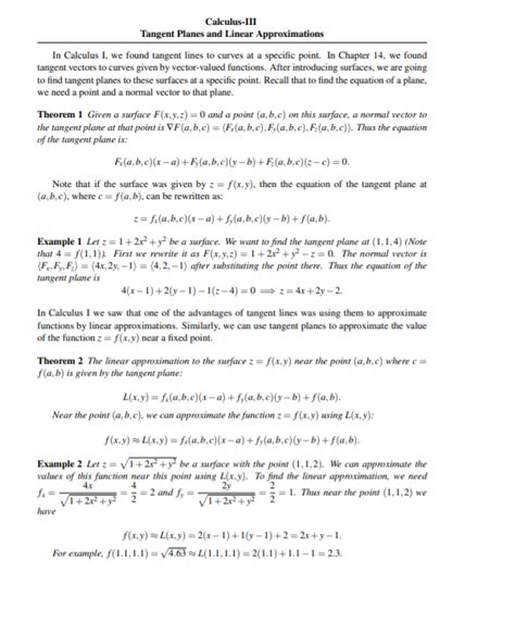 Tangent Planes And Linear Approximations Calculus Iii