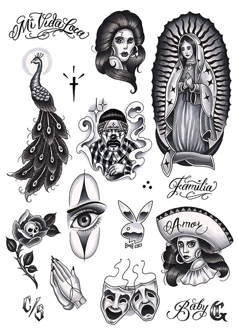 Tatsy Chicano Set Temporary Tattoo Cover Up Sticker For Men And Women Body Temp Fake Tattoos Chicana Gansta Lowrider Style Culture Unique Tatsy Chicano Set Temporary Tattoo Cover Up Sticker For Men And Women Body Temp Fake Tattoos Chicana Gansta Lowrider Style Culture Unique