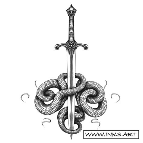 Tattoo Design Indonesian Sword With Coiled Snakes Style Blackwork