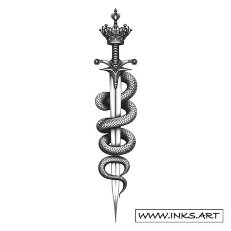 Tattoo Design Snake Sword And Crowned Symbol Style Blackwork