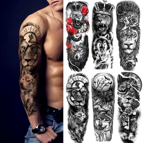 Temporary Tattoos For Men Body Arm Sleeve Tattoo Waterproof Temporary Tattoo Animal Lion Tiger Tattoo Machines