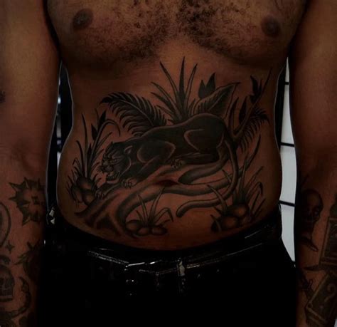 Today I Did This Double Panther Stomach Tattoo For Luke This Traditional Piece Was Inspired By His Two Black Cats One Of Which Nix On The Right Suffered From Extreme Frostbite On