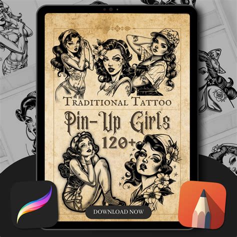 Traditional Pin Up Girls Flash Stamp Pack Classic Pin Up Tattoo Desi Traditional Pin Up Girls Flash Stamp Pack Classic Pin Up Tattoo Desi