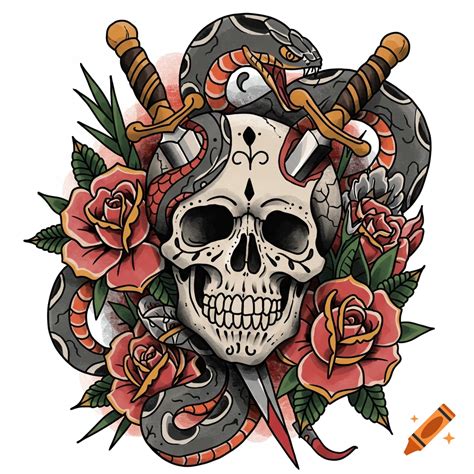 Traditional Skull And Snake Tattoo Traditional Skull And Snake Tattoo