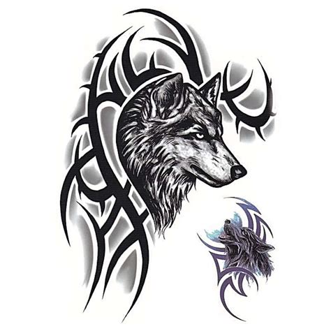 Tribal Wolf Realistic Temporary Tattoo Skindesigned Tribal Wolf Realistic Temporary Tattoo Skindesigned