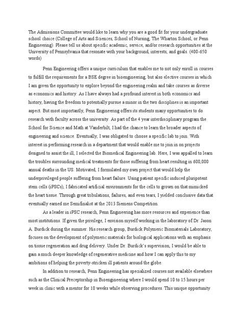 Upenn Class Of 2018 Essay Pdf University Of Pennsylvania Biological Engineering