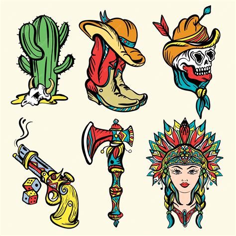 Vektor Stok Wild West Old School Tattoo Vector Tanpa Royalti 1798500985 Shutterstock