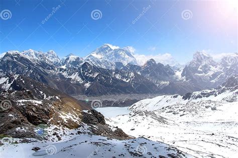 View Of Mt Everest From Renjo La Pass In Himalayas Stock Photo Image Of Landscape Everest 162760306