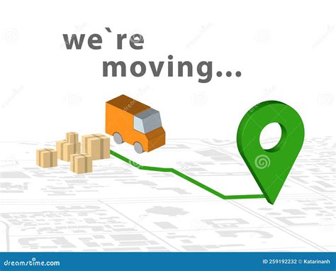 We Move Transport And Relocation Orange Truck And Green 3D Location Sign On Map Five Boxes 3D We Move Transport And Relocation Orange Truck And Green 3D Location Sign On Map Five Boxes 3D