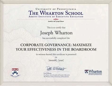 Wharton Corporate Governance Board Leadership Certificate Wharton Corporate Governance Board Leadership Certificate