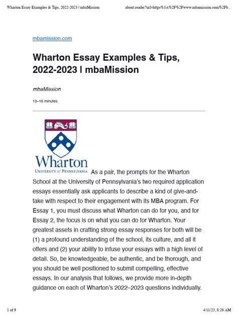 Wharton Emba Application Essay Tips