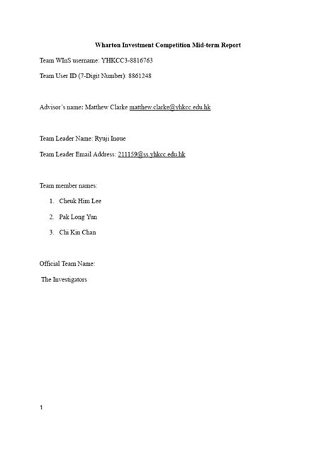 Wharton Investment Competition Mid Term Report Pdf Wharton Investment Competition Mid Term Report Pdf