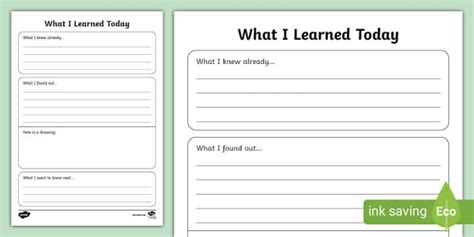 What I Learned Today Template