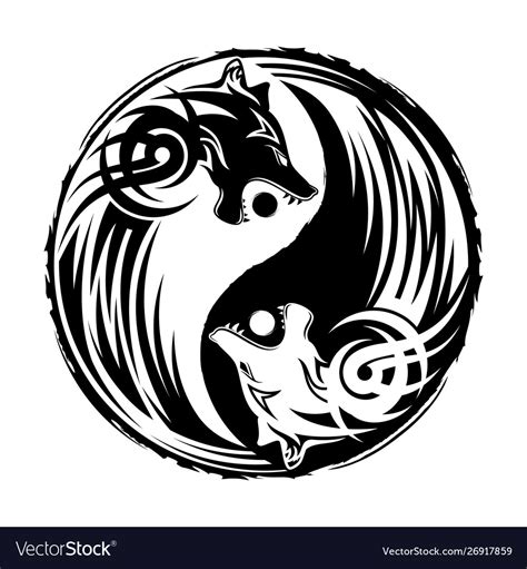 Wolf Yin Yang Celtik 5 Royalty Free Vector Vectorstock