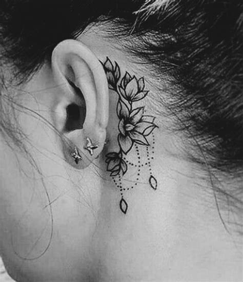 Women's Tattoos Behind the Ear Designs