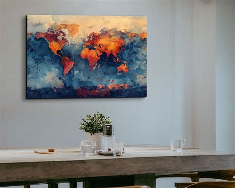 World Map Canvas Wall Art Abstract Globe Art Office Art Large Canvas Wall Art Etsy
