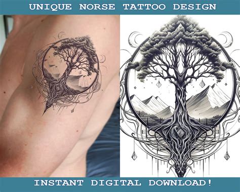 Yggdrasil Tattoo Design Instant Digital Download Transparent Background Norse Mythology Scandinavic Vikings